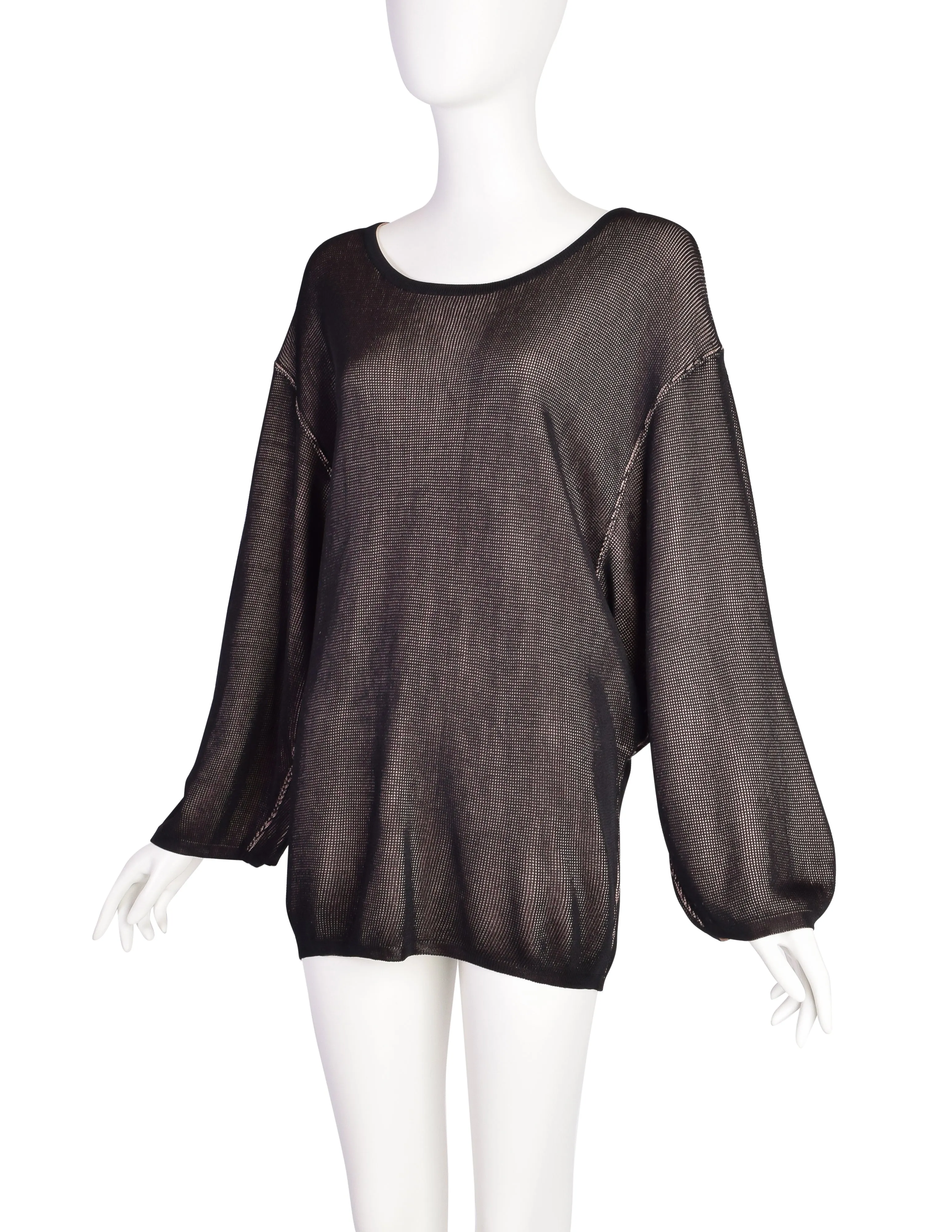 Alaia Vintage Rare SS 1985 Black Pink Knit Viscose Oversized Sweater