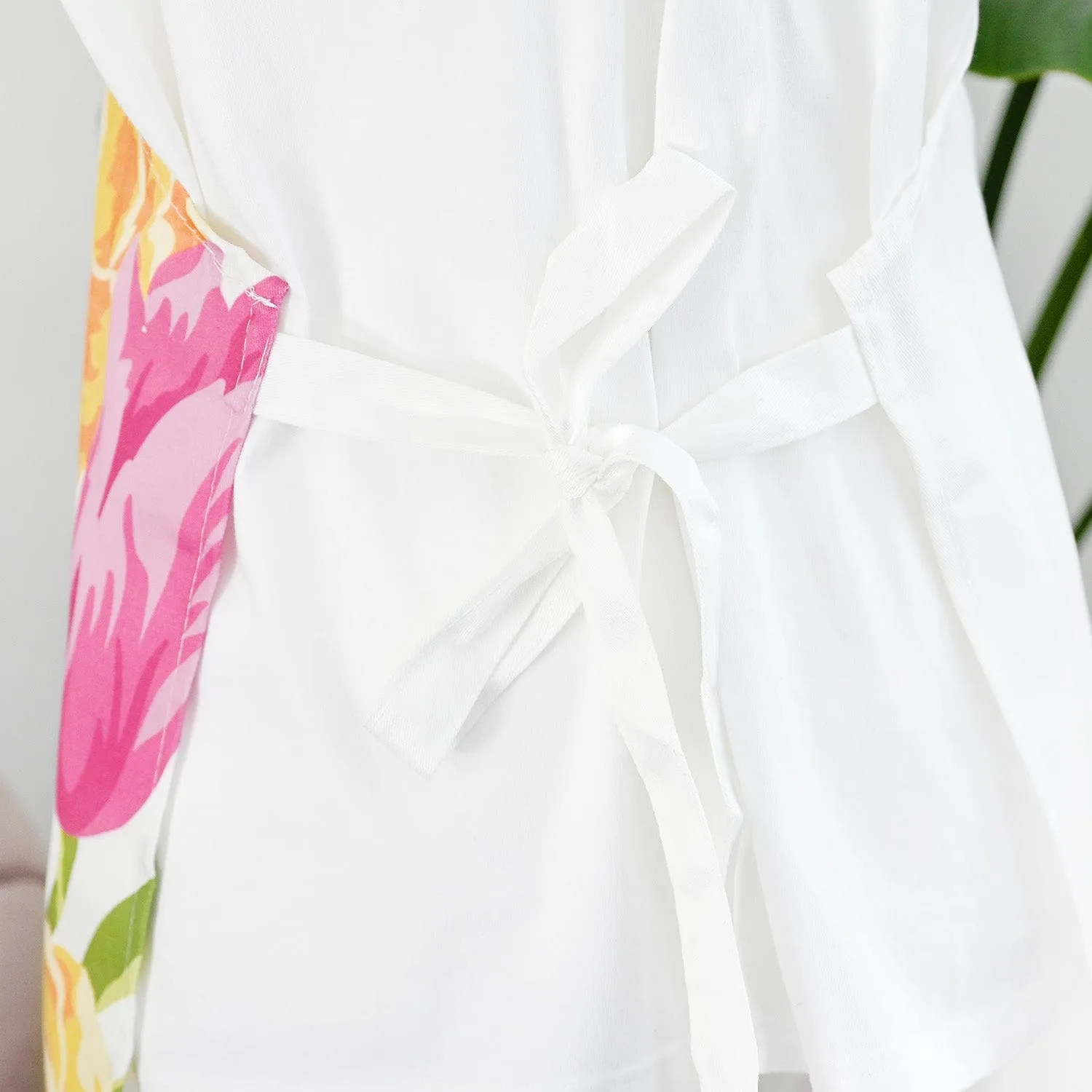 Artsy Apron: Yellow & Pink Ornamental Bouquet - White