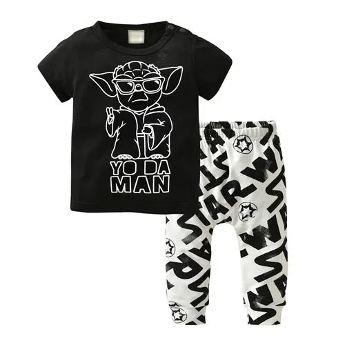 Baby Boy Clothing Set Yo Da Man Printed Fashion Short Sleeved T-shirt Pants 2pcs/set
