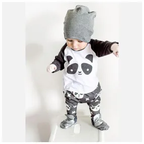 Baby Cartoon Panda Printed Long Sleeved T-shirt Pants 2pcs Clothing Set