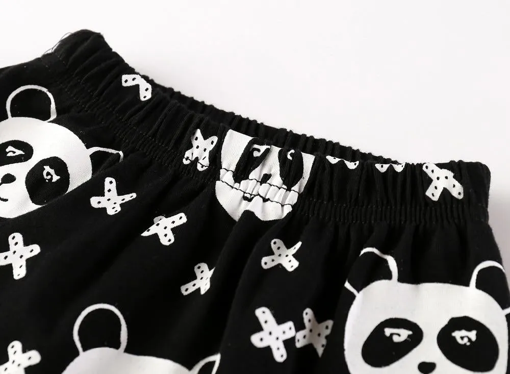 Baby Cartoon Panda Printed Long Sleeved T-shirt Pants 2pcs Clothing Set