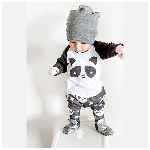 Baby Cartoon Panda Printed Long Sleeved T-shirt Pants 2pcs Clothing Set