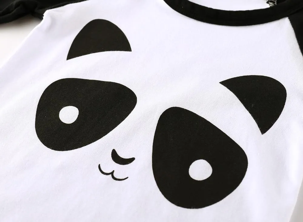Baby Cartoon Panda Printed Long Sleeved T-shirt Pants 2pcs Clothing Set