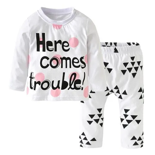 Baby Clothing Set Here Comes Trouble Long Sleeved T-shirt Pants 2 Pcs