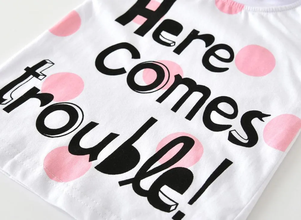 Baby Clothing Set Here Comes Trouble Long Sleeved T-shirt Pants 2 Pcs