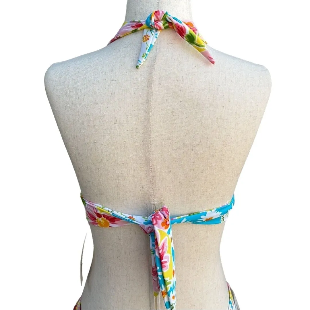 Cazimi Women's Floral Tie Neck Back Halter Bikini Top & Bikini Skirt Set Size 14