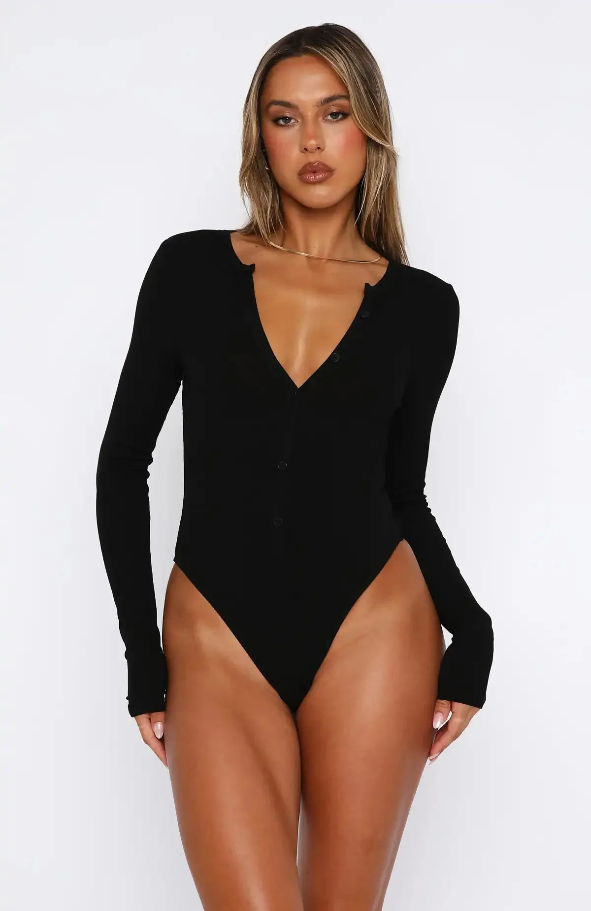 Color Button V Neck Long Sleeve Club Streetwear Romper Solid Pajamas