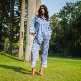 Cotton Shirt Kurta for Women | Blue | Handblock Print