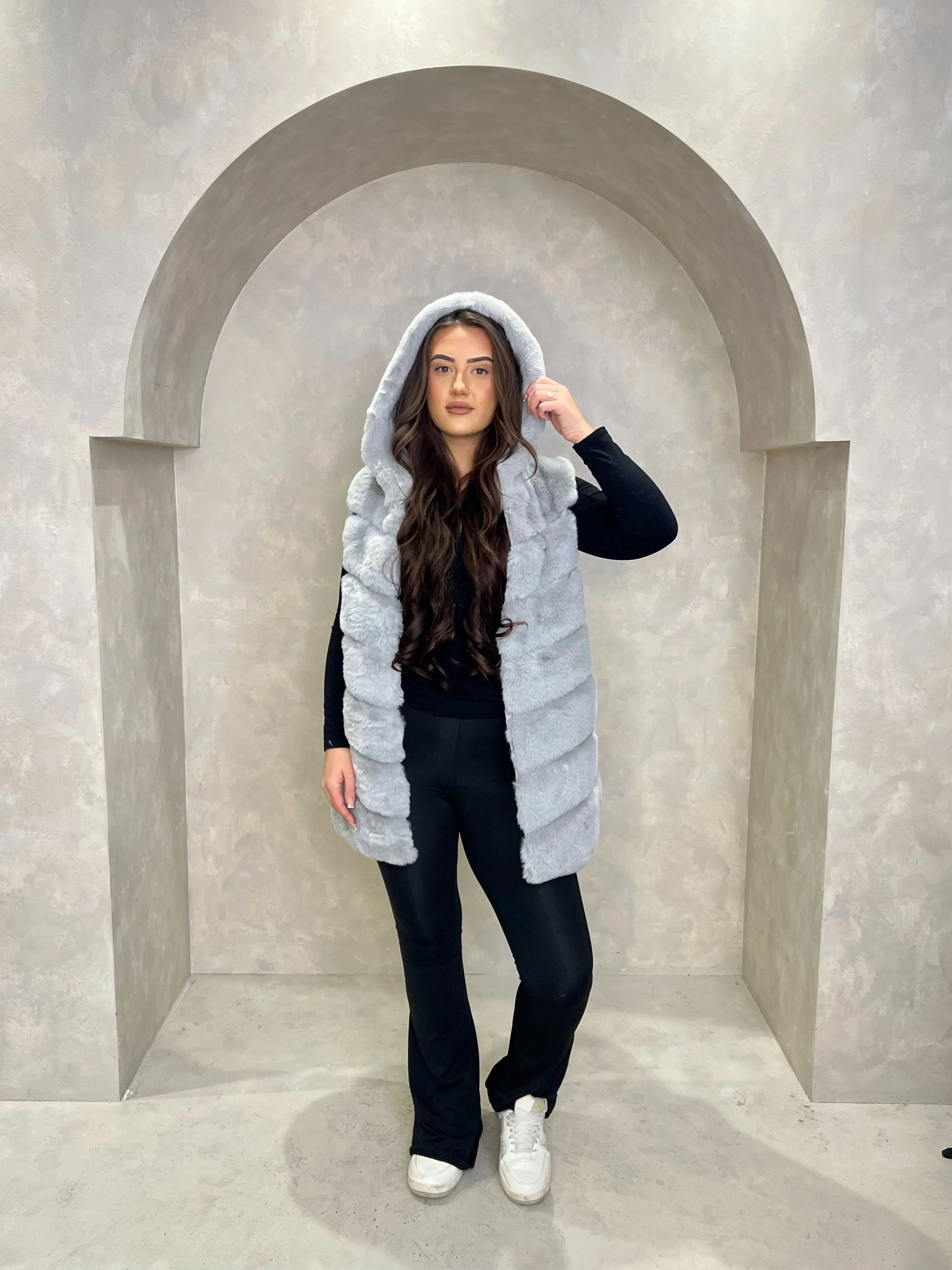 Faux Fur Longline Hooded Gilet