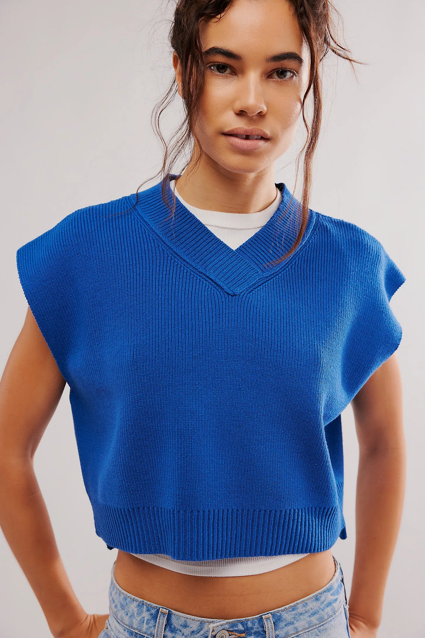 Free People Easy Street Vest- Deja Blue