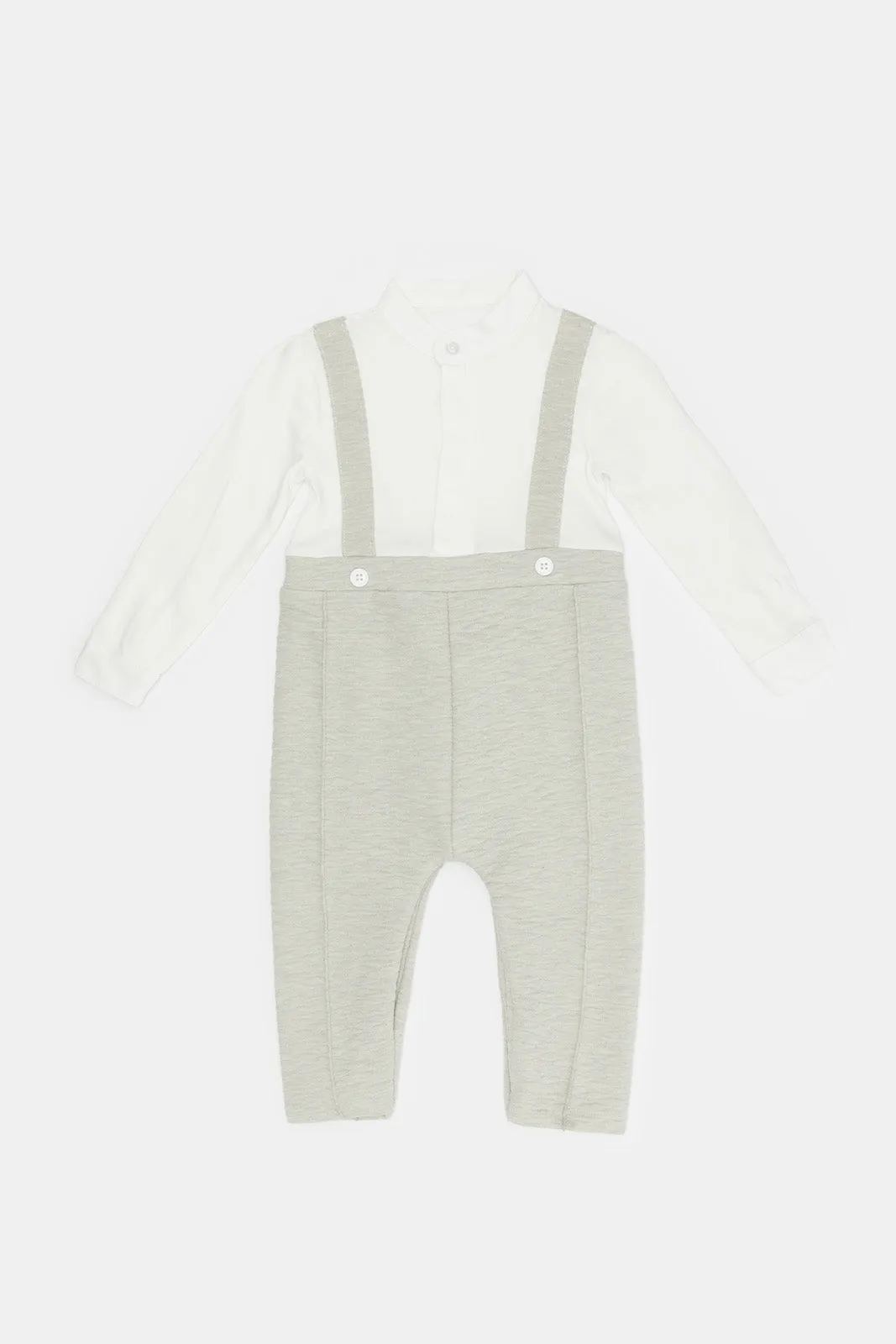 Infant Boys Grey Textured Romper Suit