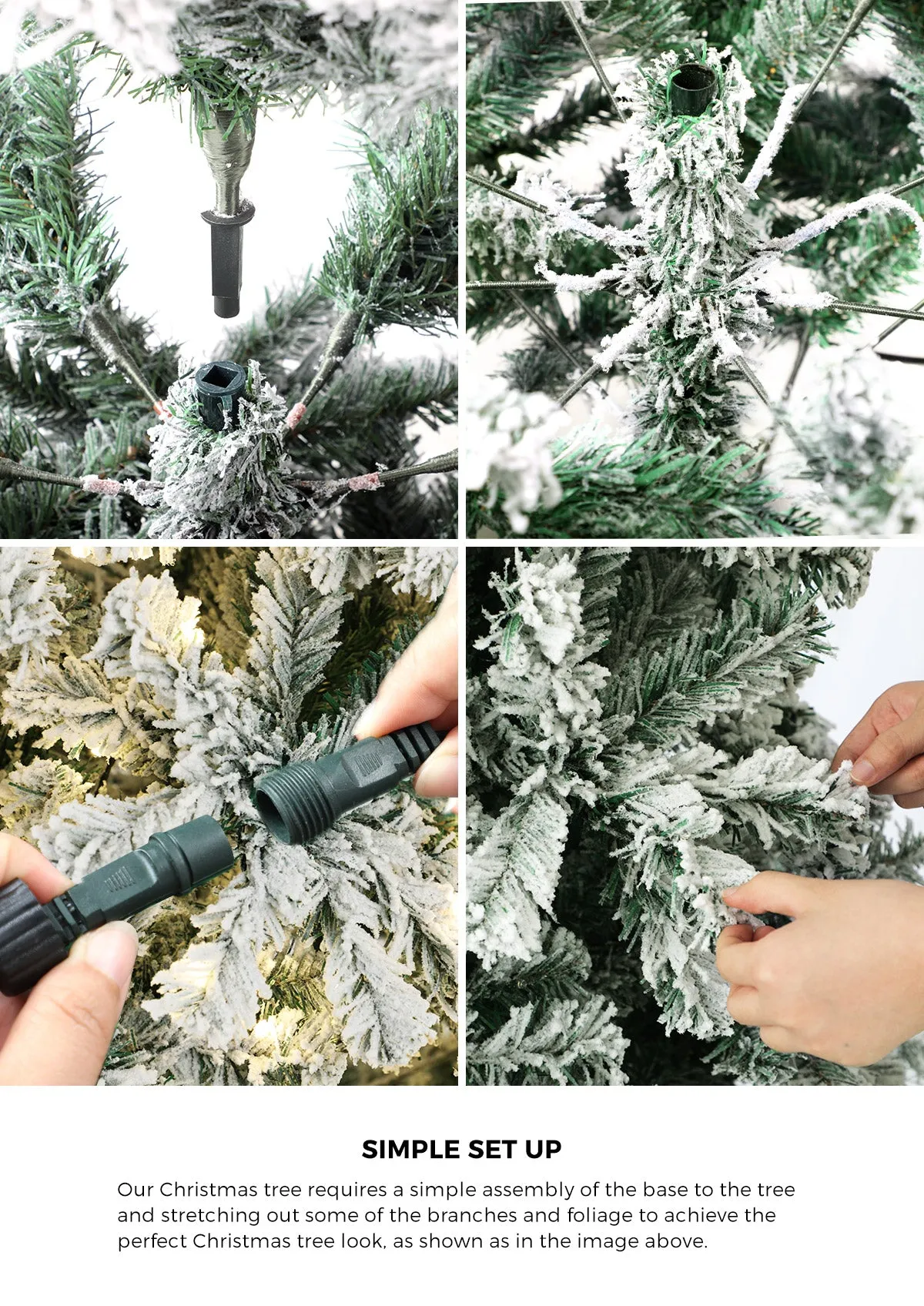 Mazam LED Christmas Tree 1.8M/2.1M/2.4M Xmas Trees White Snow Flocked Decoration