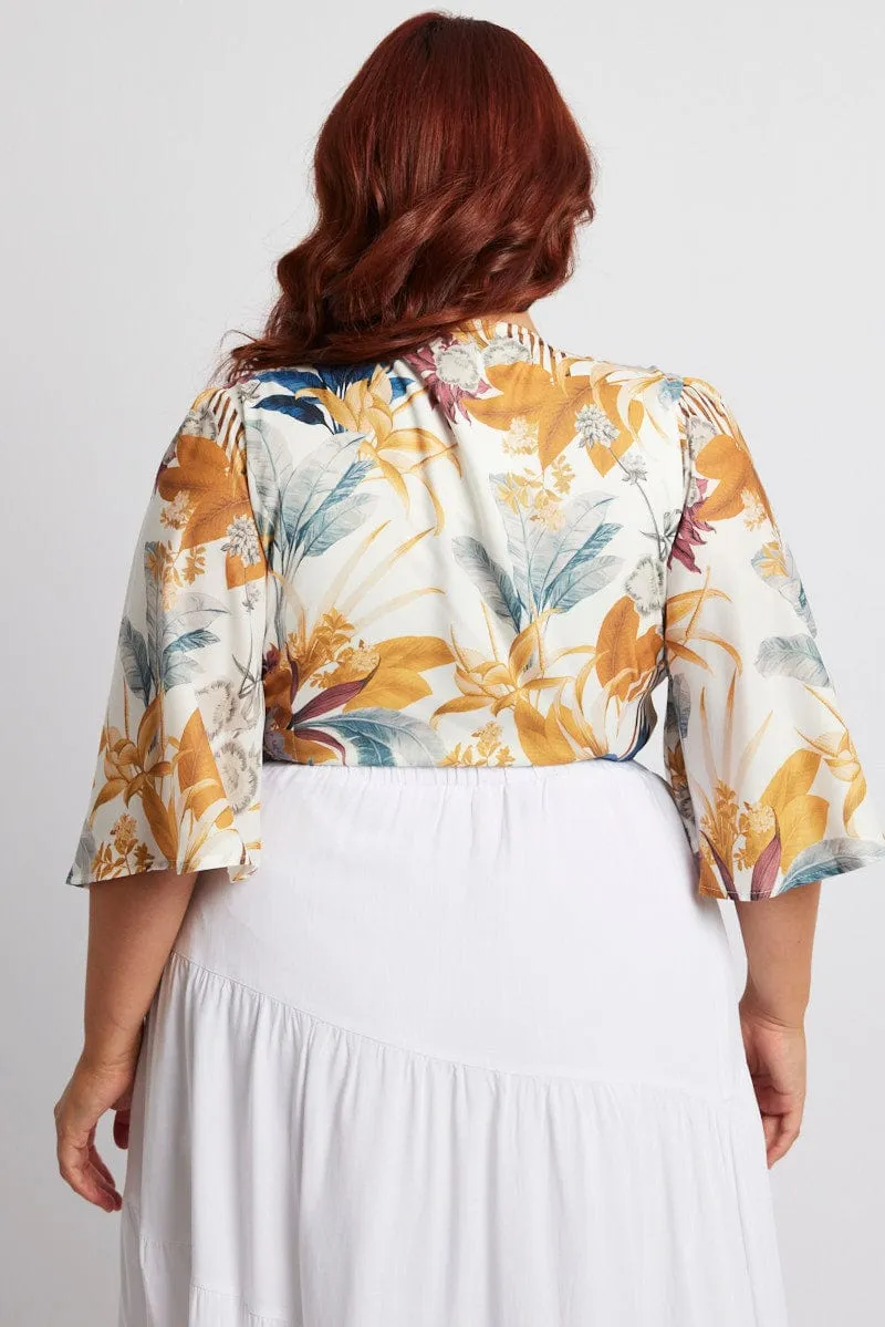 Multi Floral Flare Sleeve Bolero Tie Jacket