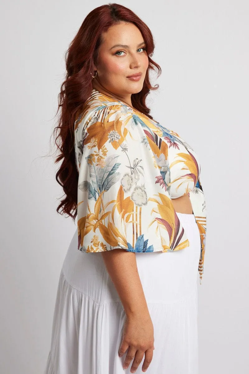 Multi Floral Flare Sleeve Bolero Tie Jacket
