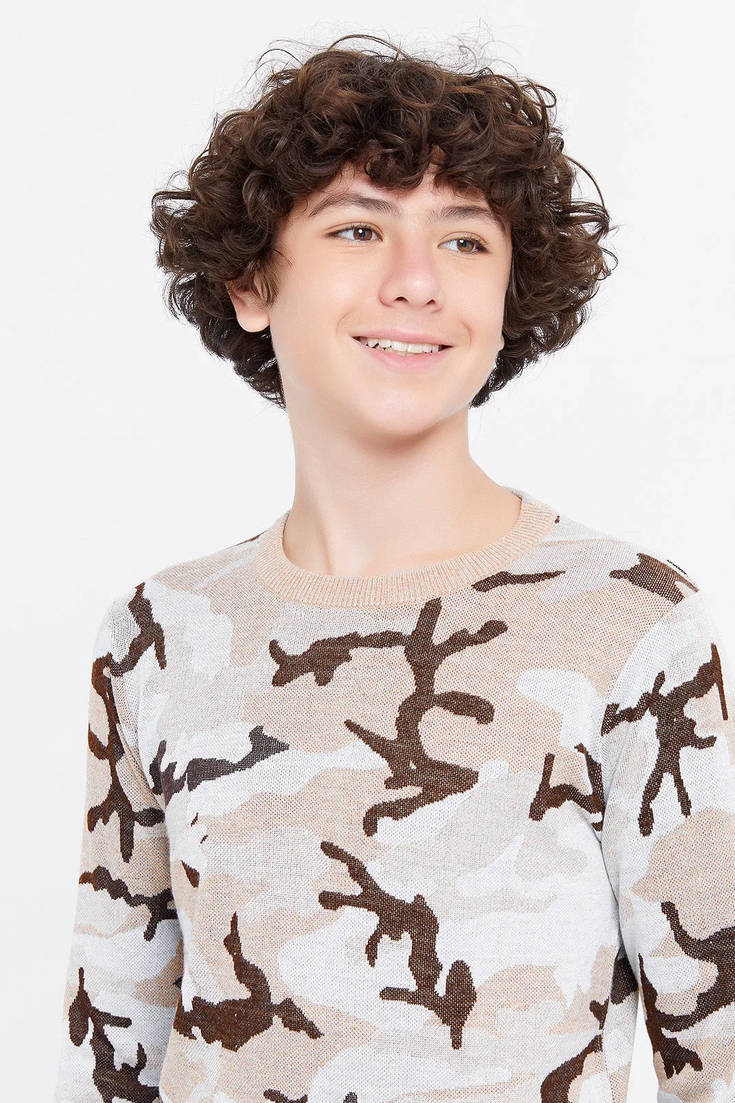 Senior Boys Beige Camo Pullover