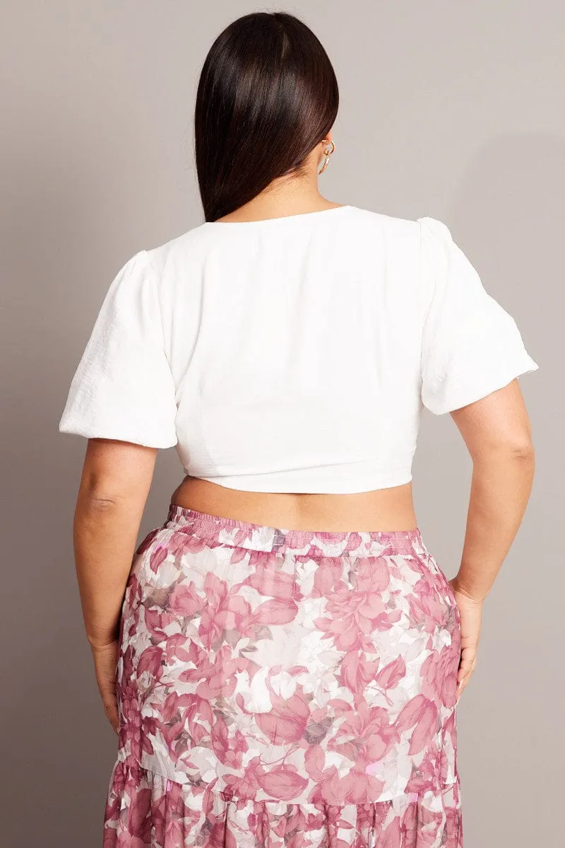 White Tie Front Puff Sleeve Bolero Jacket